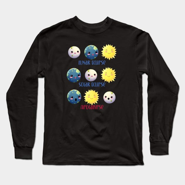 Solar eclipse apocalypse cute kawaii transition Long Sleeve T-Shirt by Edgi